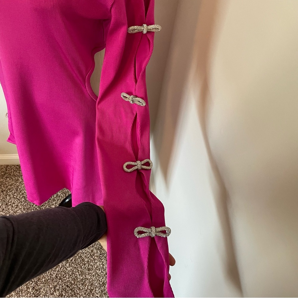 Mach & Mach Hot Pink Crystal Bow Cut Out Mini Dress FR 44 - Picture 8 of 11